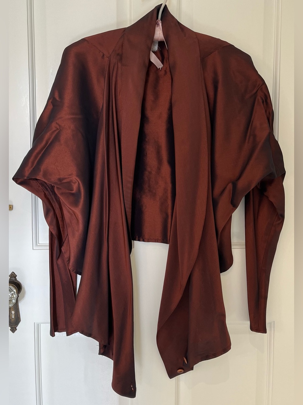 Stunning vintage heavy copper silk taffeta wrap top by Crimson. Italy Sz 42